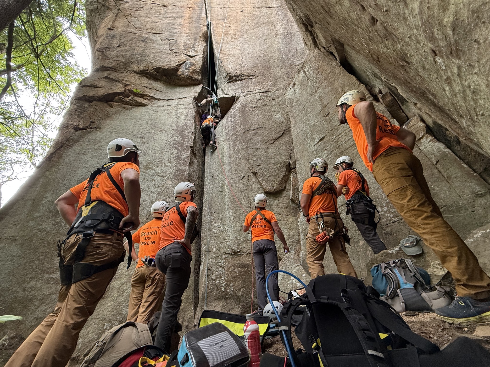 Busy day frees climber stuck in crack